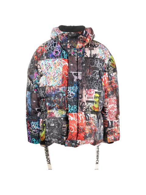 graffiti-print down puffer jacket