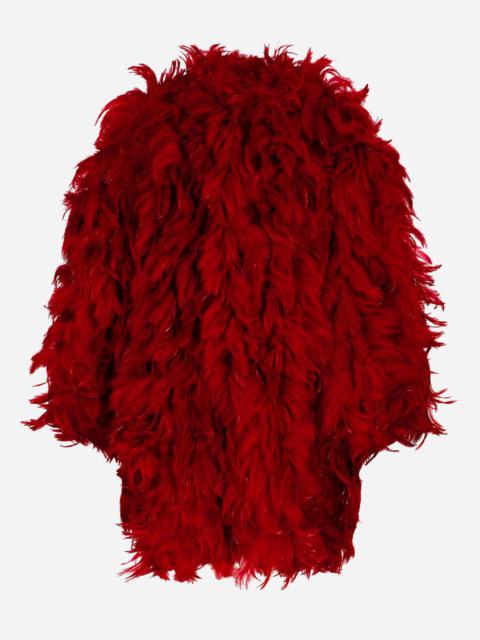 Organza coat with rooster feather embellishment