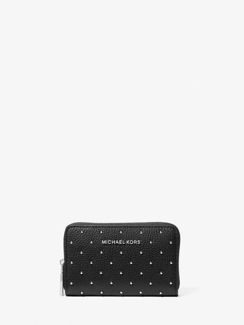 Jet Set Small Studded Pebbled Leather Wallet
