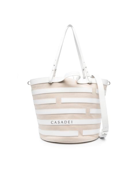 stripe-pattern leather tote bag