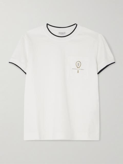 Tennis Piped Embroidered Cotton-jersey T-shirt