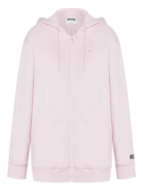 goose-embroidered zip-up hoodie