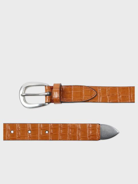 Orange Croc-Emboss Leather Belt