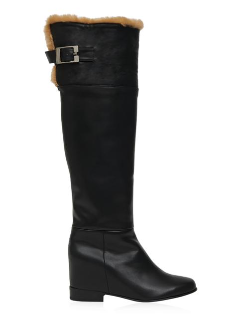 Fur-Lined Thigh-High Boots black