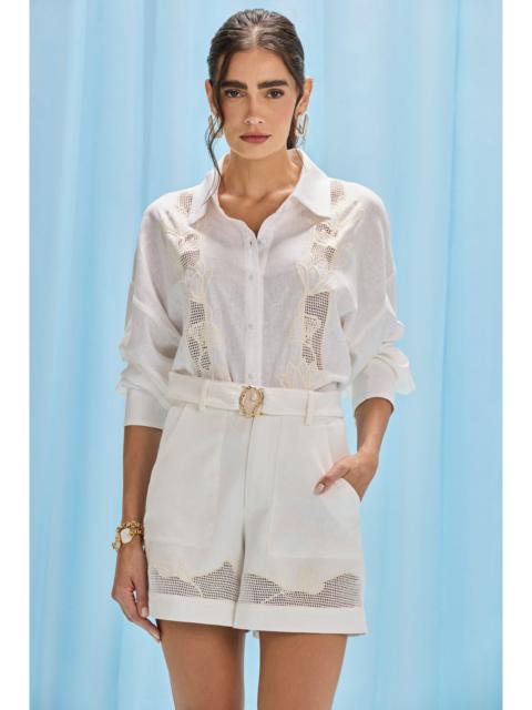 AQUAMIST LINEN EMBROIDERED SHIRT