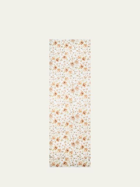 Anemone Print Fringe Cashmere Scarf