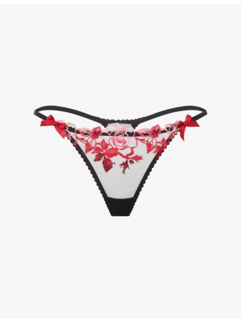 Callypso Floral-Embroidered Mesh Thong