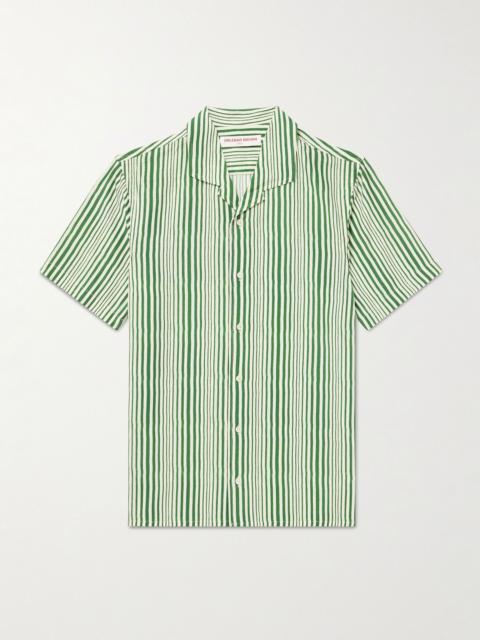 Hibbert Camp-Collar Striped Lyocell Shirt Green