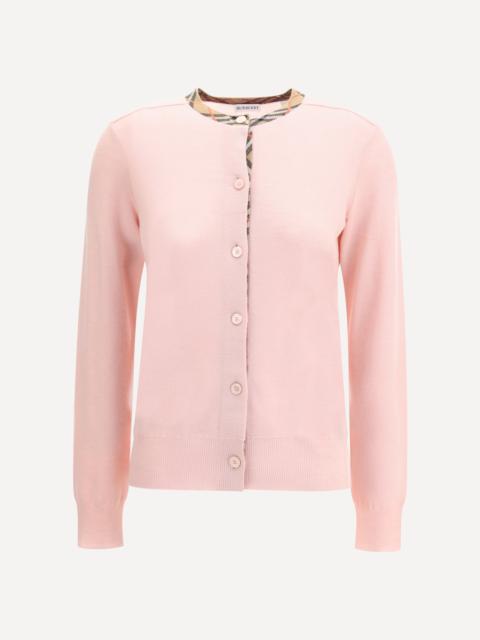 Check collar wool Cardigan