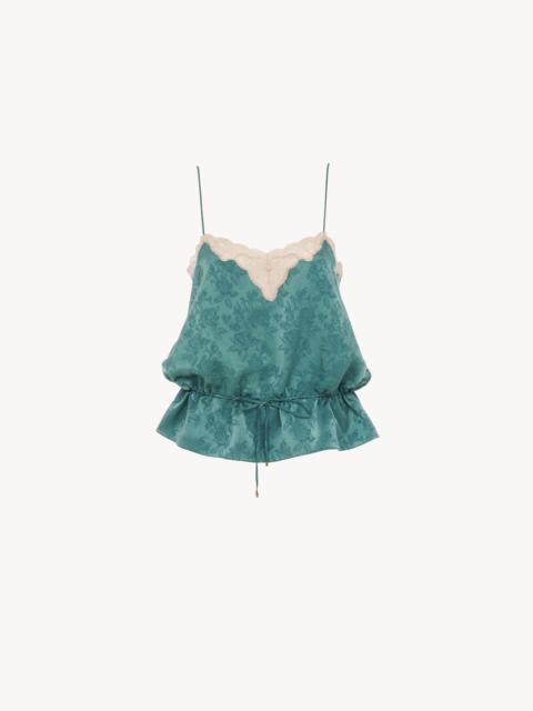 DRAWSTRING CAMISOLE TOP IN SILK JACQUARD & LACE