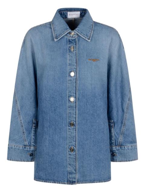 denim button-fastening shirt