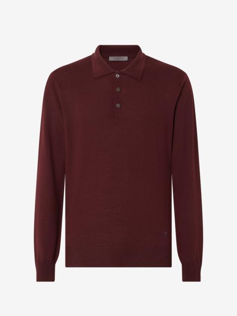 Burgundy button-up extra fine merino wool polo shirt