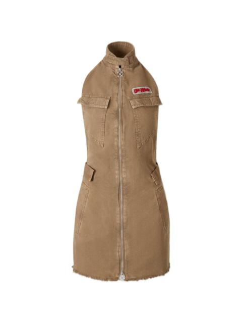 zipped frayed-hem dress