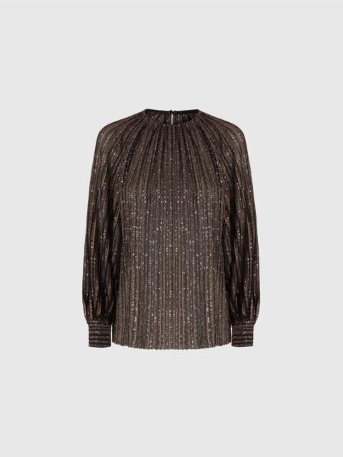 Flared Crew Neck Sweater with Lamé Stripes