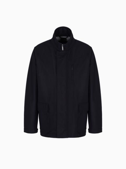 FULL-ZIP WOOL JERSEY PEA COAT