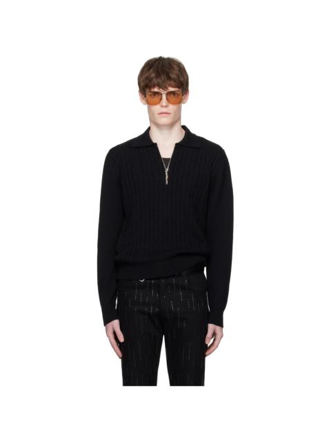 Black Cable Knit Zip Polo