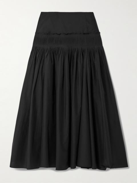 Pintucked Pleated Cotton-blend Poplin Maxi Skirt
