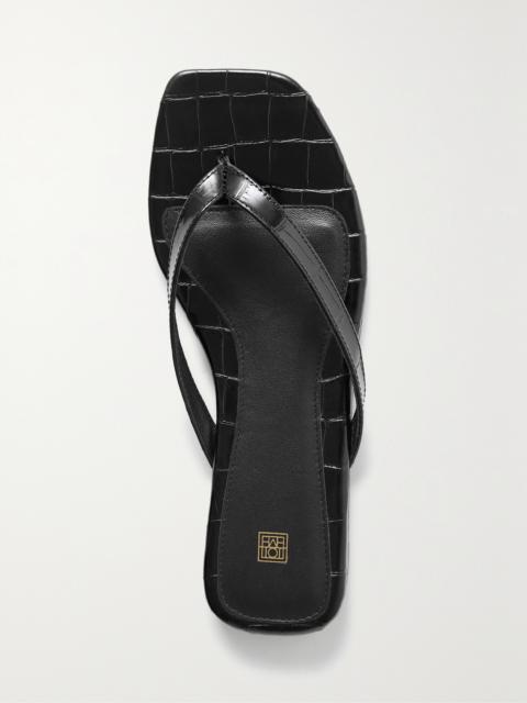 Croc-effect Leather Flip Flops