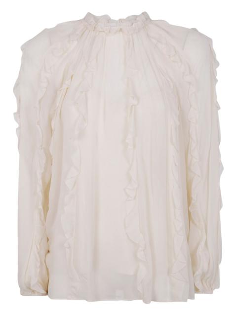 ruffled high-neck blouse