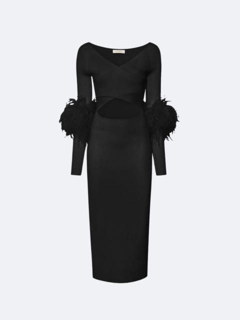 Matte Viscose Cross Front Dress With Feathers