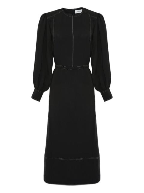 drawstring-waist puff-sleeve midi dress