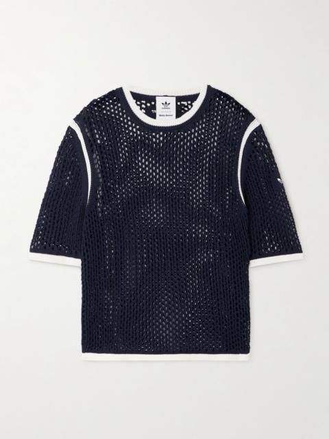 Open-knit cotton-blend T-shirt Navy