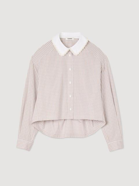 PLAID AND PEARL COLLAR SHIRT