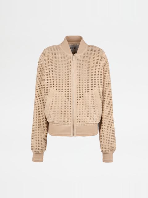 BOMBER JACKET IN PASHMY SUEDE - BEIGE