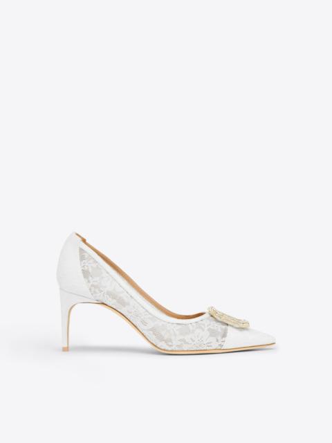 Monroe 70 White Lace Heeled Pumps