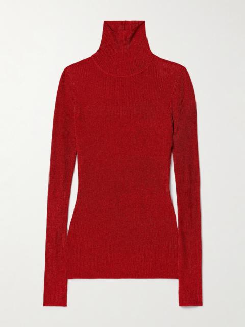 Jaelis Metallic Ribbed-knit Turtleneck Sweater
