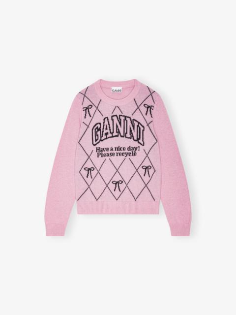 PINK GRAPHIC BOW SWEATER