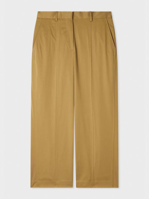 Women's Khaki Cotton Cropped Trousers