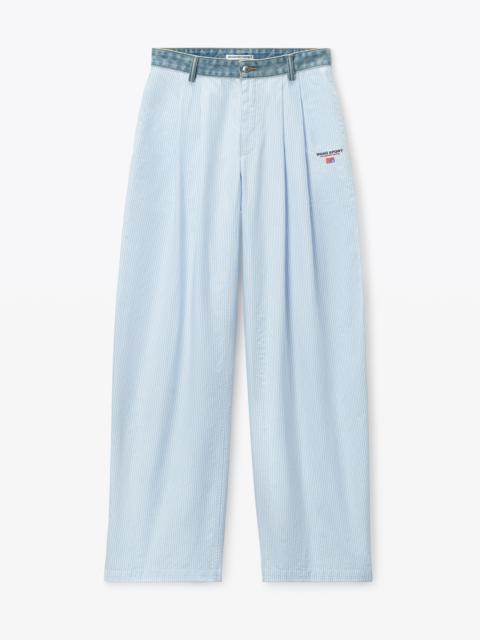 Cotton Oxford Pants with Denim Waistband