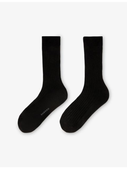 Ribbed Logo-Print Silk-Blend Socks