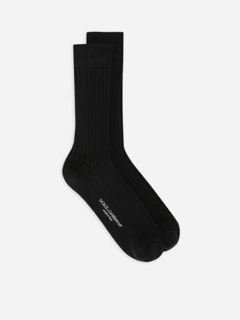 Ribbed cotton and wool socks