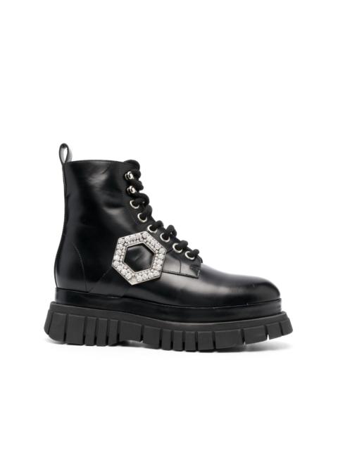 crystal hexagon detail ankle boots