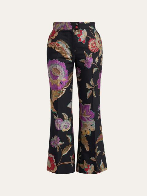 Metallic Floral Jacquard Flare Ankle Pants