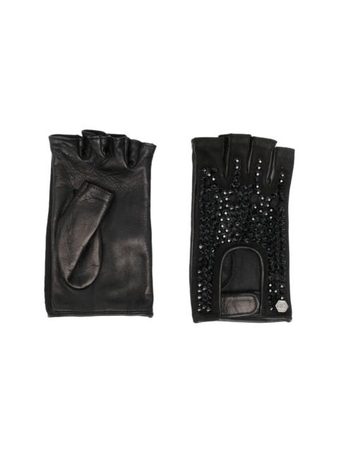 crystal-embellished leather gloves