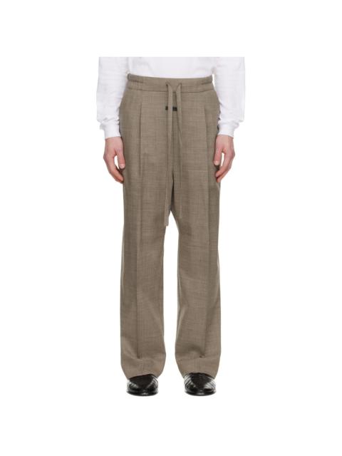 Beige Virgin Wool Drawstring Straight Trousers