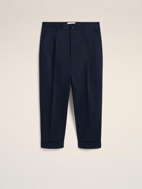 NAVY COTTON CARROT OVERSIZED TROUSERS