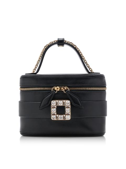 Crystal-Buckle Leather Vanity Micro Bag black