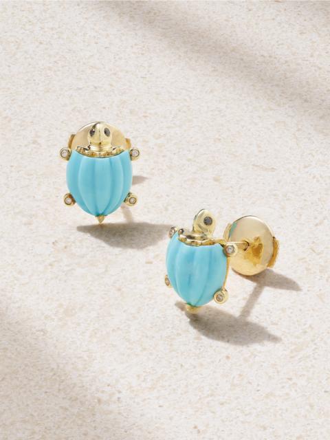 9-karat Gold, Turquoise And Diamond Earrings