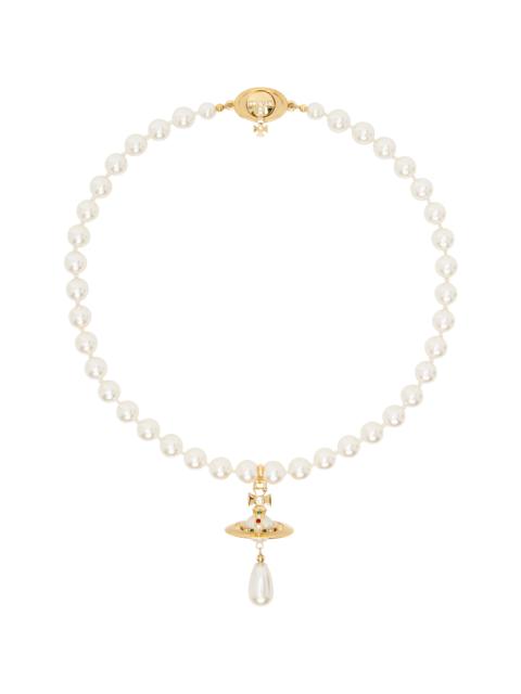 White & Gold One Row Pearl Drop Choker