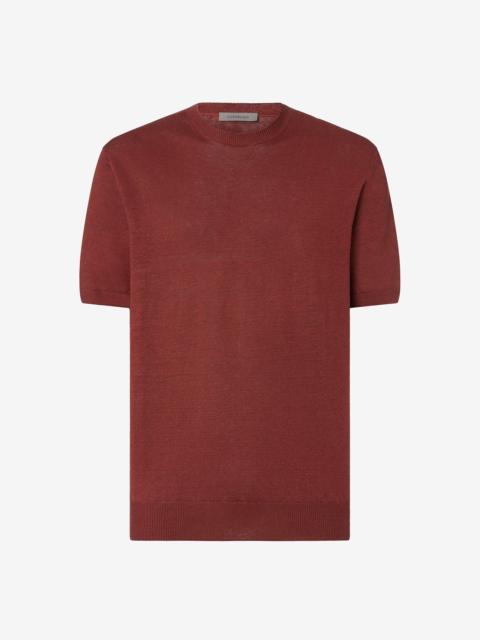 Burgundy pure linen crew neck knitwear