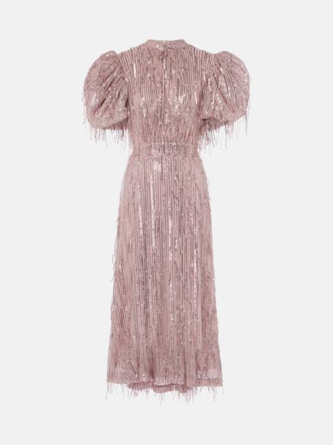Sequined balloon-sleeve midi dress