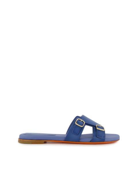 double-buckle leather slides