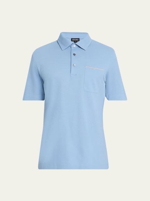 Men's Pique Polo Shirt with Leather-Trim Pocket