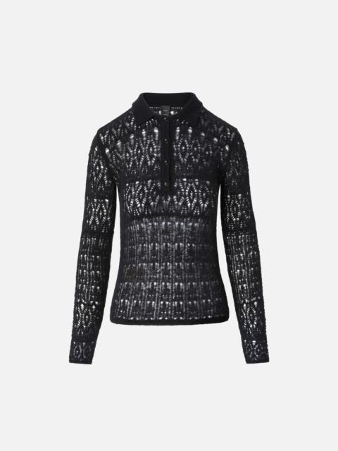 LACE EFFECT LONG-SLEEVED POLO SHIRT