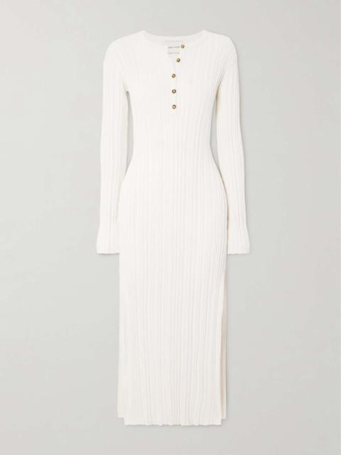 Ribbed silk-blend midi dress Ivory