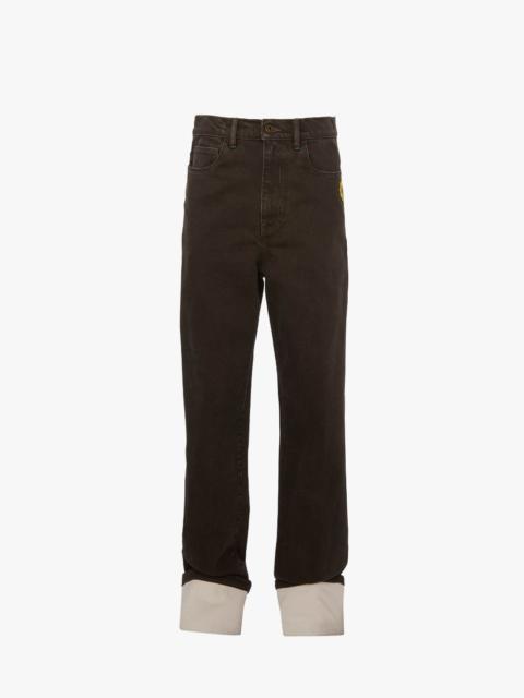 CONTRAST TURN-UP DENIM JEANS